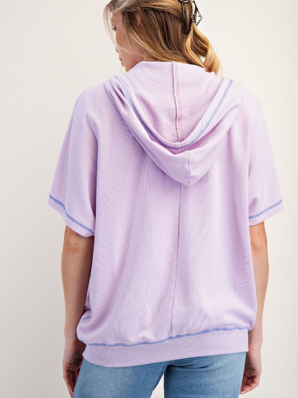 Easel Lavender Peace Patch Reverse Stitch Short Sleeve Hoodie top - Picture 5 of 5